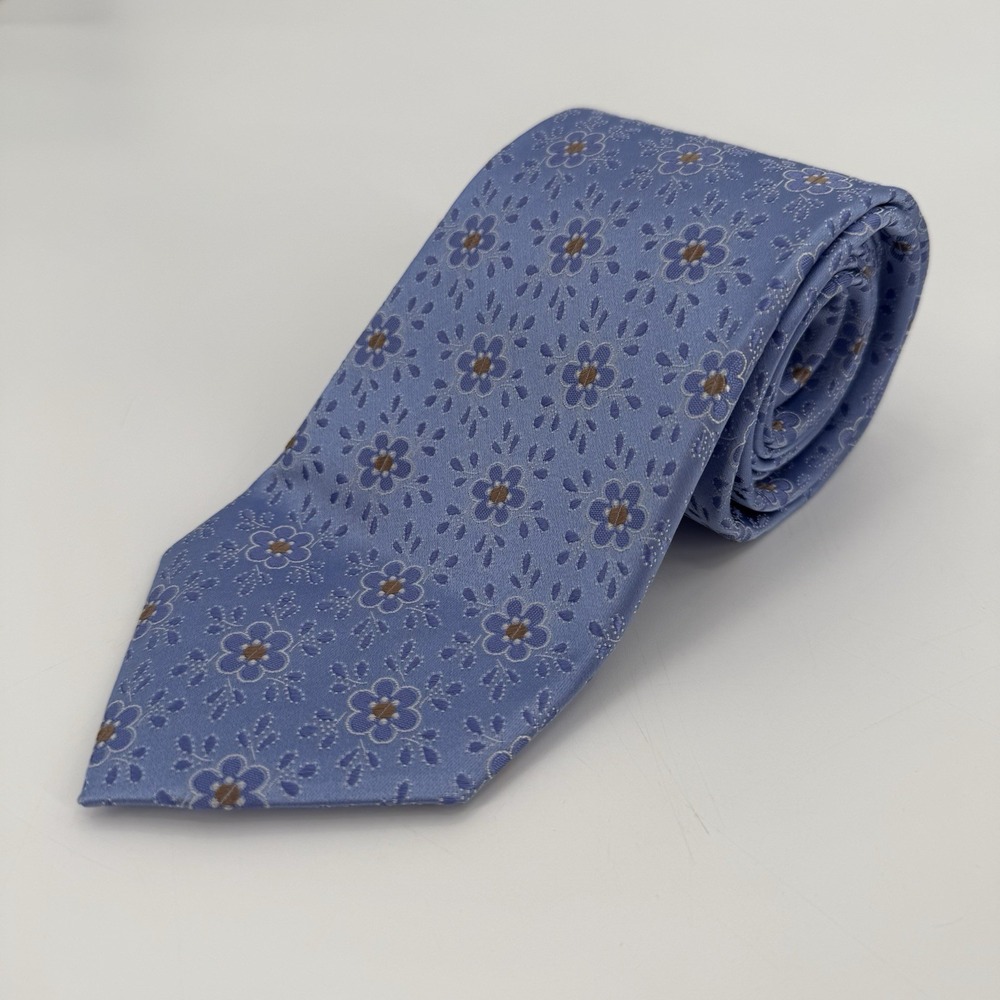 Desantis Collection Mens‎ Silk Tie Blue Floral Gravatta Fatta A Mano Handmade